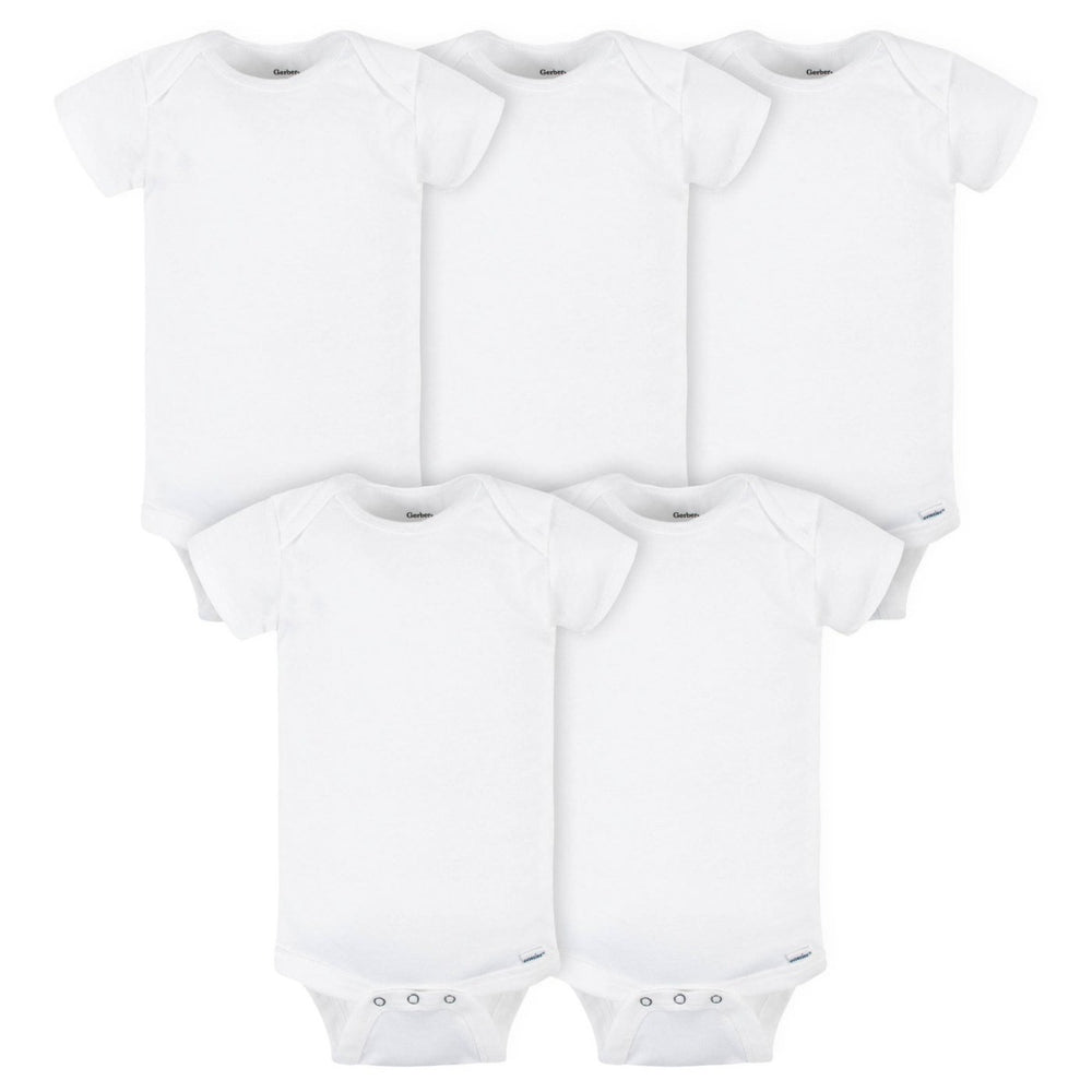 Gerber - 5-Pack Baby Neutral White Short Sleeve Onesies Bodysuits