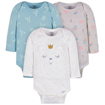 Gerber -  Baby Girl Long Sleeve Bodysuits (3 Pack) Newborn Clothing
