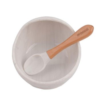 Glitter & Spice - Silicone Bowl + Spoon Set White Marble All Feeding