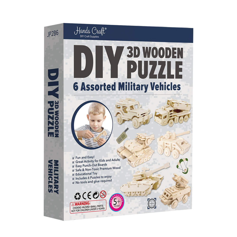 Hands Craft - 3D Wooden Military Vehicles Puzzle Set (6 pack)