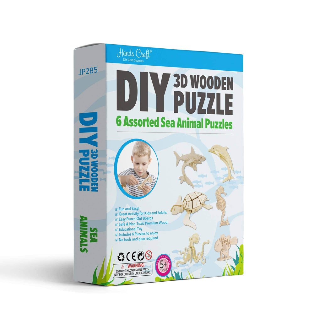 Hands Craft - 3D Wooden Sea Animal Puzzle Set (6 pack)