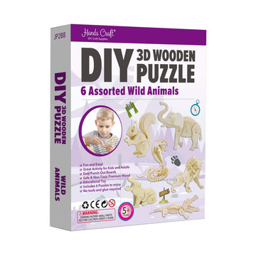 Hands Craft - 3D Wooden Wild Animals Puzzle Set (6 pack) Puzzles