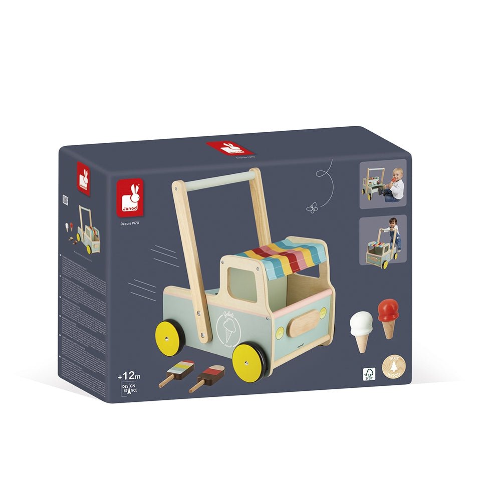 Janod - Ice Cream Cart Push Cart Baby Walker