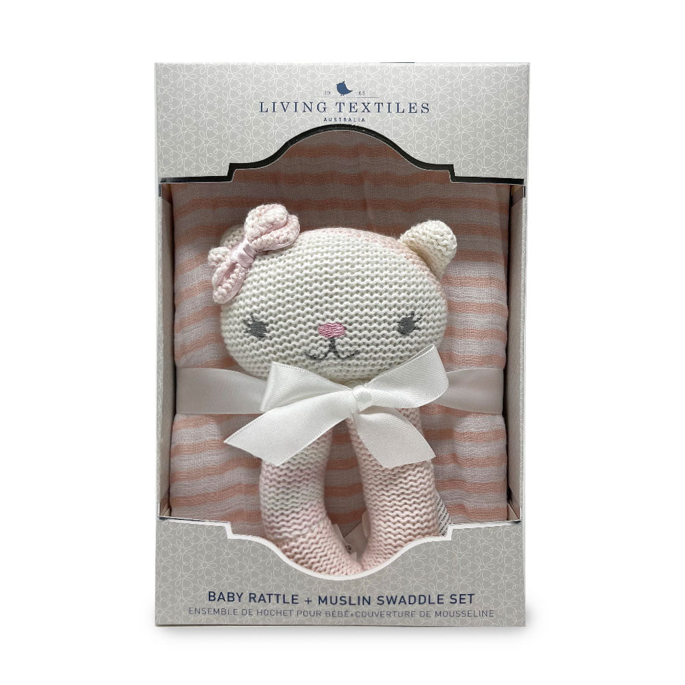 Living Textiles - Muslin Swaddle & Rattle Gift Set