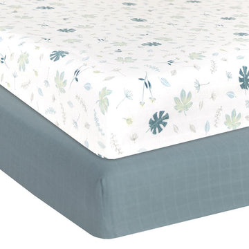 Living Textiles - Organic Muslin Fitted Crib Sheet (2 pk) Banana Leaf Bedding