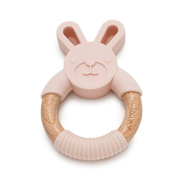 Loulou Lollipop - Bunny Silicone and Wood Teether Blush Pink Pacifiers & Teething