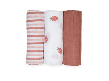 Lulujo - Cotton Muslin Receiving Blankets - 3 pack Strawberries Swaddles