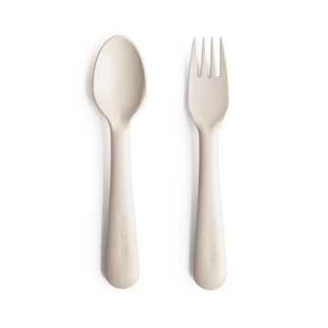 Mushie - Fork & Spoon Set Ivory All Feeding