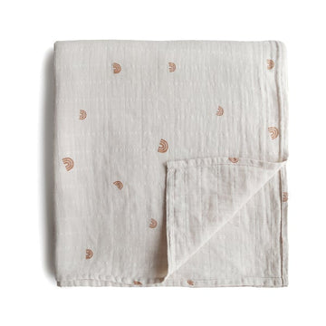 Mushie - Muslin Swaddle Blanket Organic Cotton Rainbows Blankets & Swaddles