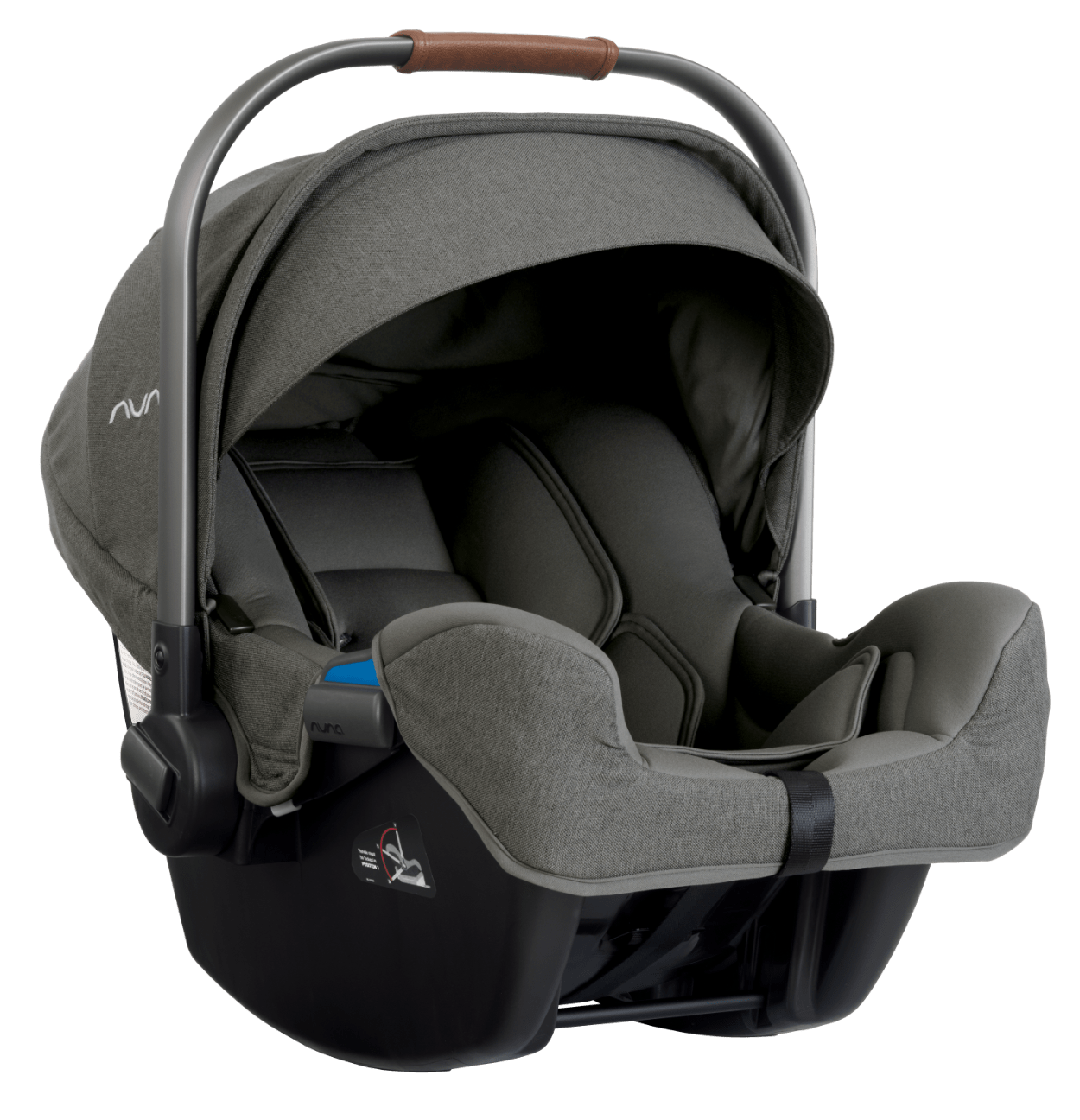 Nuna PIPA Infant Car Seat with a grey design, featuring a sturdy handle and side-impact protection.
