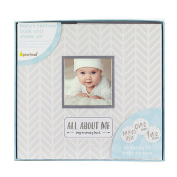 Pearhead - Baby Memory Book & Sticker Set - White/Grey Gifts