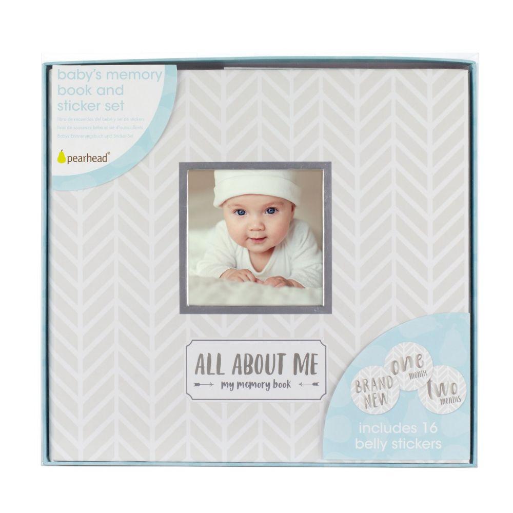 Pearhead - Baby Memory Book & Sticker Set - White/Grey