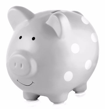 Pearhead - Ceramic Piggy Bank Grey Polka Dot Gifts & Memories