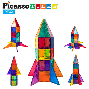 PicassoTiles - 32 Piece Rocket Set Puzzles