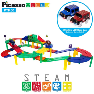 PicassoTiles - 50 pc Race Track Building Blocks Puzzles