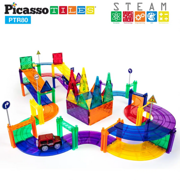 PicassoTiles - 80 pc Race Track Building Blocks Puzzles