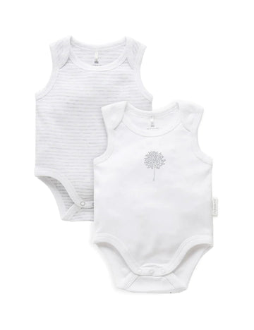 Purebaby - 2 pack Singlet Bodysuit 000 / 0-3M / Pale Grey Melange Baby & Toddler Clothing