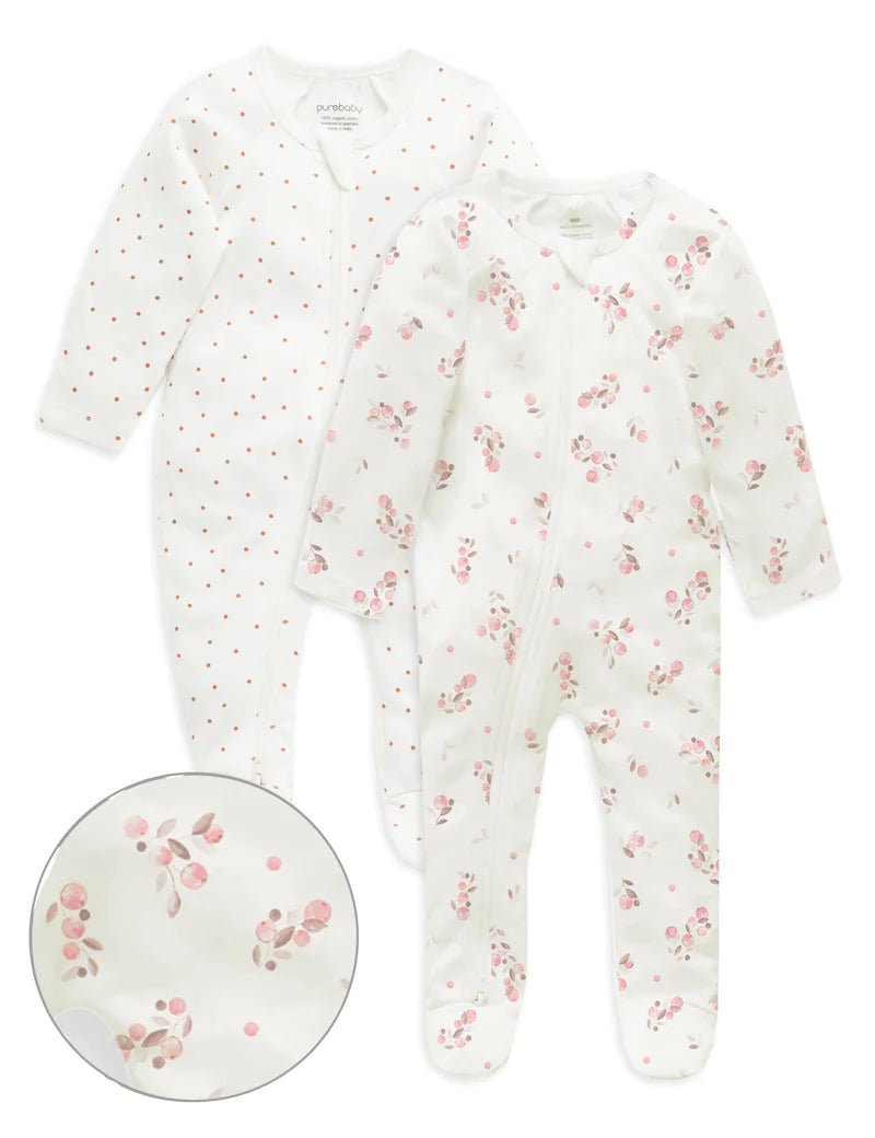 Purebaby - Organic Cotton Printed Zippered Footie - 2 Pack