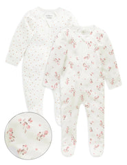 Purebaby - Organic Cotton Printed Zippered Footie - 2 Pack