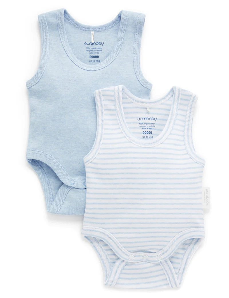 Purebaby - Organic Cotton Ribbed Sleeveless Undershirt (2 pack ...