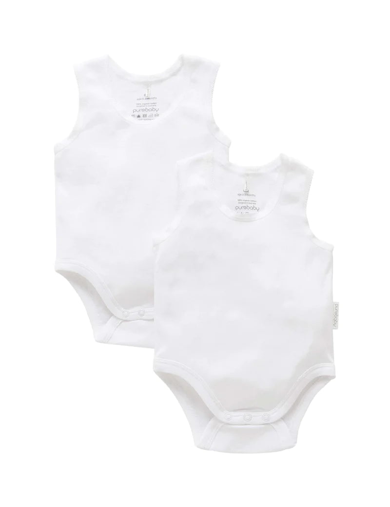 Purebaby - Organic Cotton Ribbed Sleeveless Undershirt (2 pack)