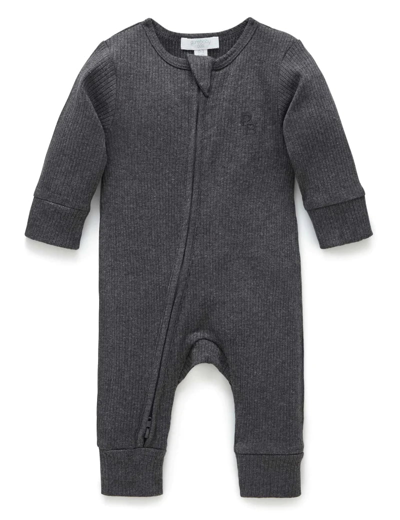 Purebaby - Organic Cotton Ribbed Zippered Romper
