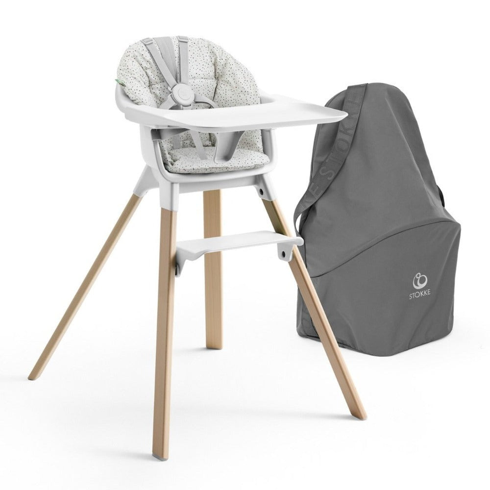 Stokke - Clikk High Chair Complete w Grey Sprinkle Cushion & Travel Bag