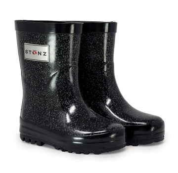 Stonz - Rain Boots Black Glitter / 1Y Shoes & Accessories